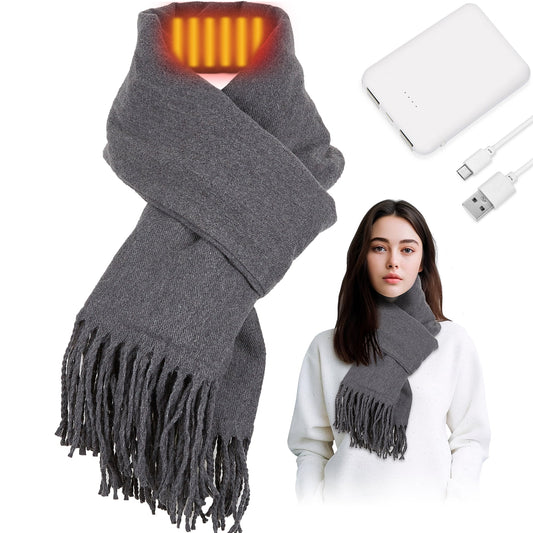 Heated Scarf for Women Men, USB Heating Scarf Long Shawl Warm Winter Electric Heated Neck Warmer Neck Heating Pad Scarves Cape,Gray