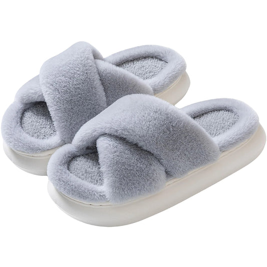 Slippers for Women Indoor, Women'S Fuzzy Slippers, Cross Band Slippers Indoor Outdoor Soft Open Toe Slippers, White