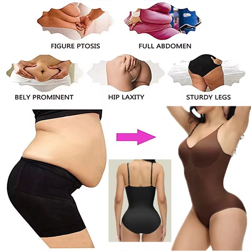 Super Sale V Neck Spaghetti Strap Bodysuit Compression Body Suits Open Crotch Shapewear Slimming Body Shaper Smooth Out Bodysuit